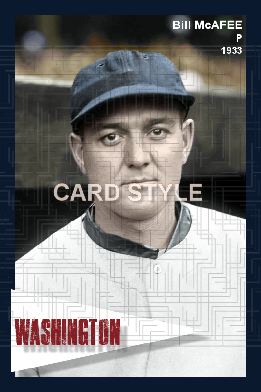 Bill McAfee - 1933 Washington Senators - choose a size & style