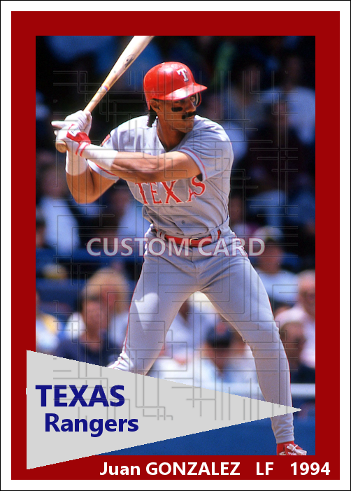 Juan Gonzalez - 1994 Texas Rangers - pose A - choose a size & style