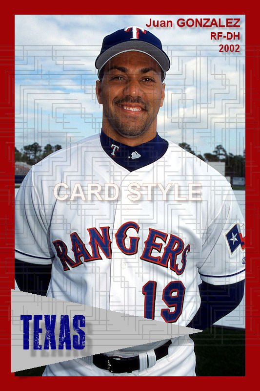 Juan Gonzalez - 2002 Texas Rangers - choose a size & style